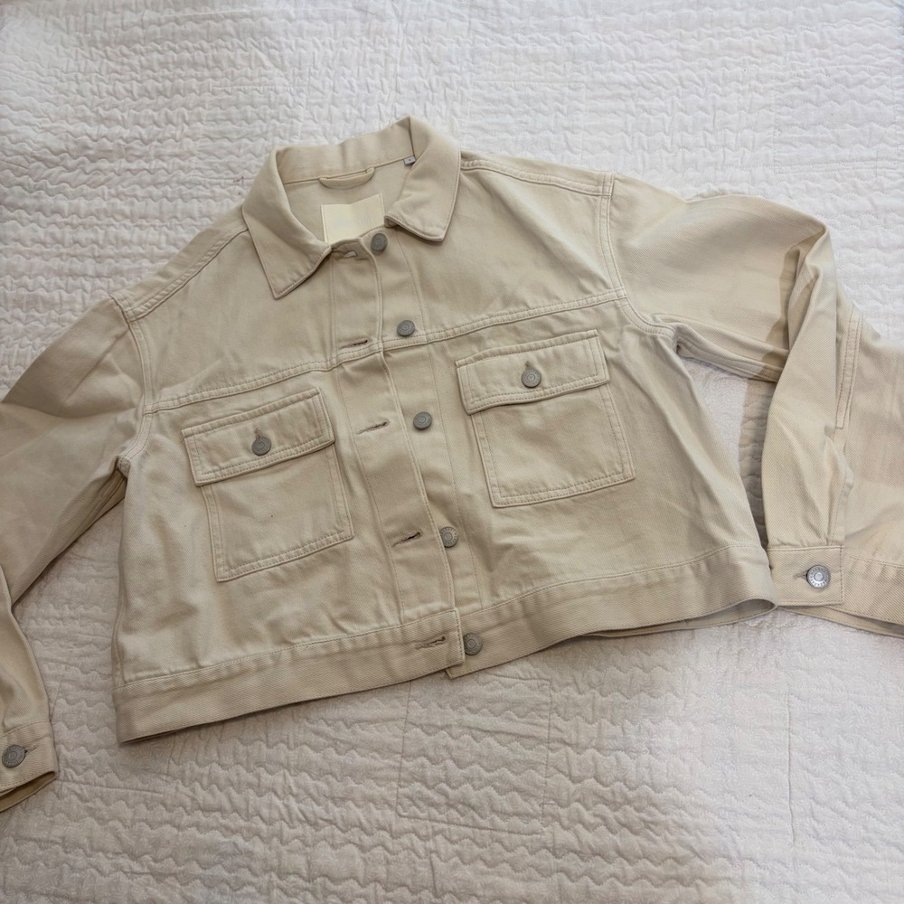 Weekday Dusk Denim Jacket Tinted Ecru Cream Boxy Cropped Trucker Mens Womens S